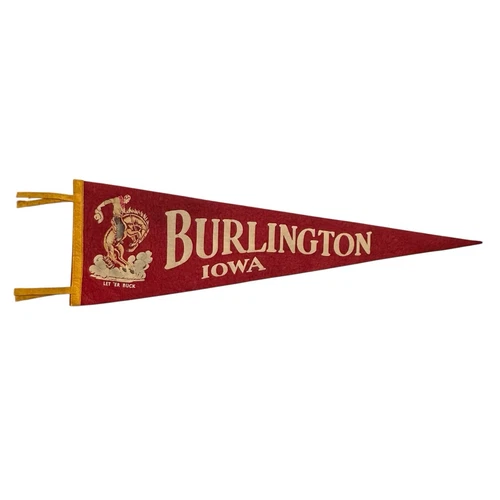 Vintage Souvenir 1950’S BURLINGTON IOWA LET’  ER BUCK Rodeo Cowboy Horse Pennant