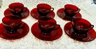 Six 6 Vintage Anchor Hocking Royal Ruby Red Cranberry Glass Cup & Saucer Set