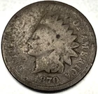 1870 Indian Head Cent Scarce Semi-key Better Date AG About Good Condition - 1152