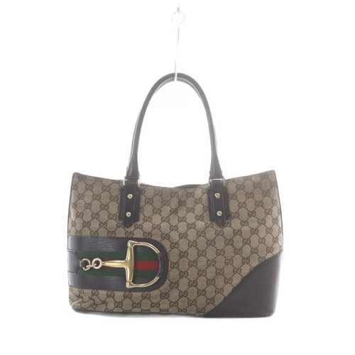 Gucci GG Canvas Web Line Handbag Tote Bag Canvas Leather Horsebit 137385 / RI