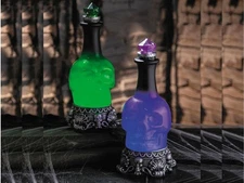 Light Up LED Green Potion Bottles Halloween Decor Witch Spells Tabletop Prop