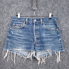 VINTAGE Levis 501 Cutoff Denim Shorts Womens W30 Distressed Frayed Fringe