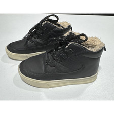 OshKosh B'gosh Boys Ankle Boots Kids Sz 8M Faux Fur Lace Up Castle Fashion Black