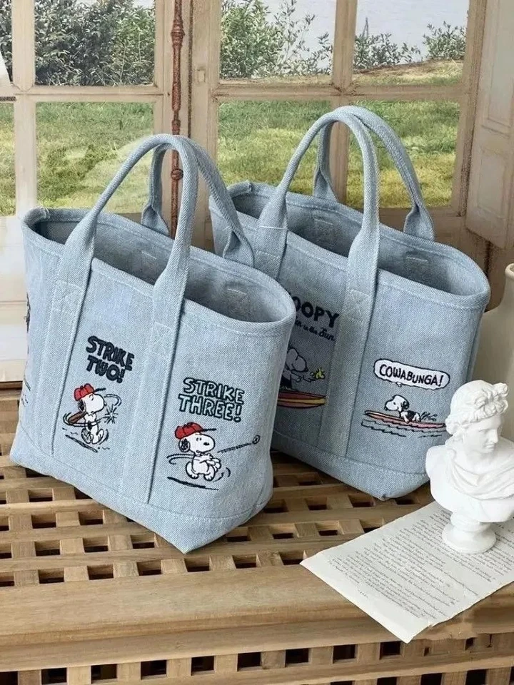 Snoopy Cute Embroidered Canvas Mom Bag Lunch Office Bag Girls Student - Image 3 of 4