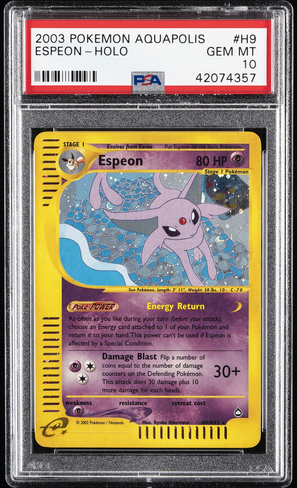 2003 POKEMON AQUAPOLIS #H9 ESPEON-HOLO PSA 10