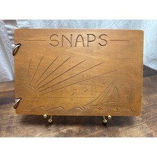 Vintage Hand Engraved "SNAPS" Wooden Picture Album Scrapbook Memories Nautical