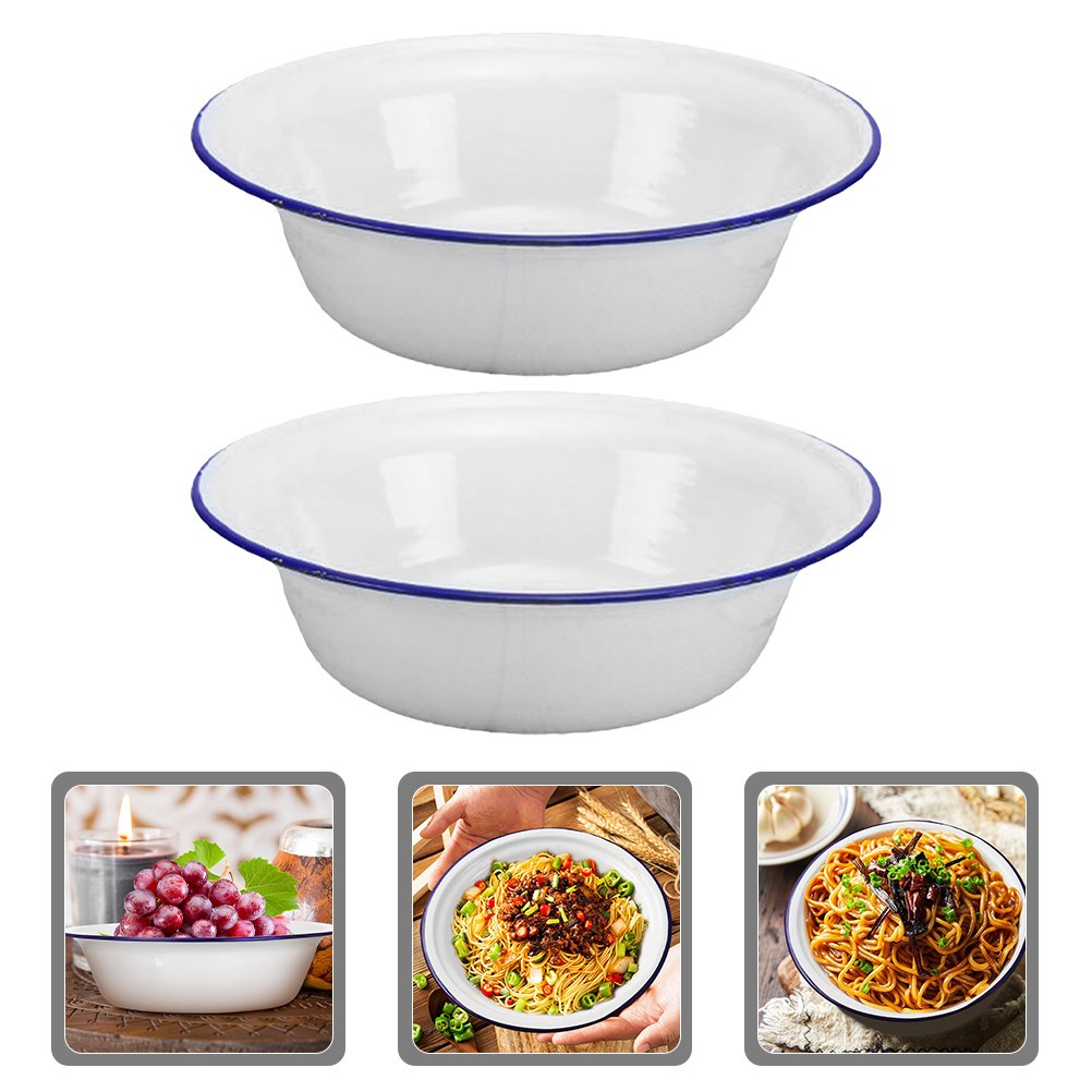 2 Pcs Campinggeschirr Aus Emaille Emailleschüsseln Mit Deckel Küchenschüssel