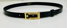 ESCADA Vintage Black Belt Size 42/10 - Goldtone Signature Buckle - Made In Italy