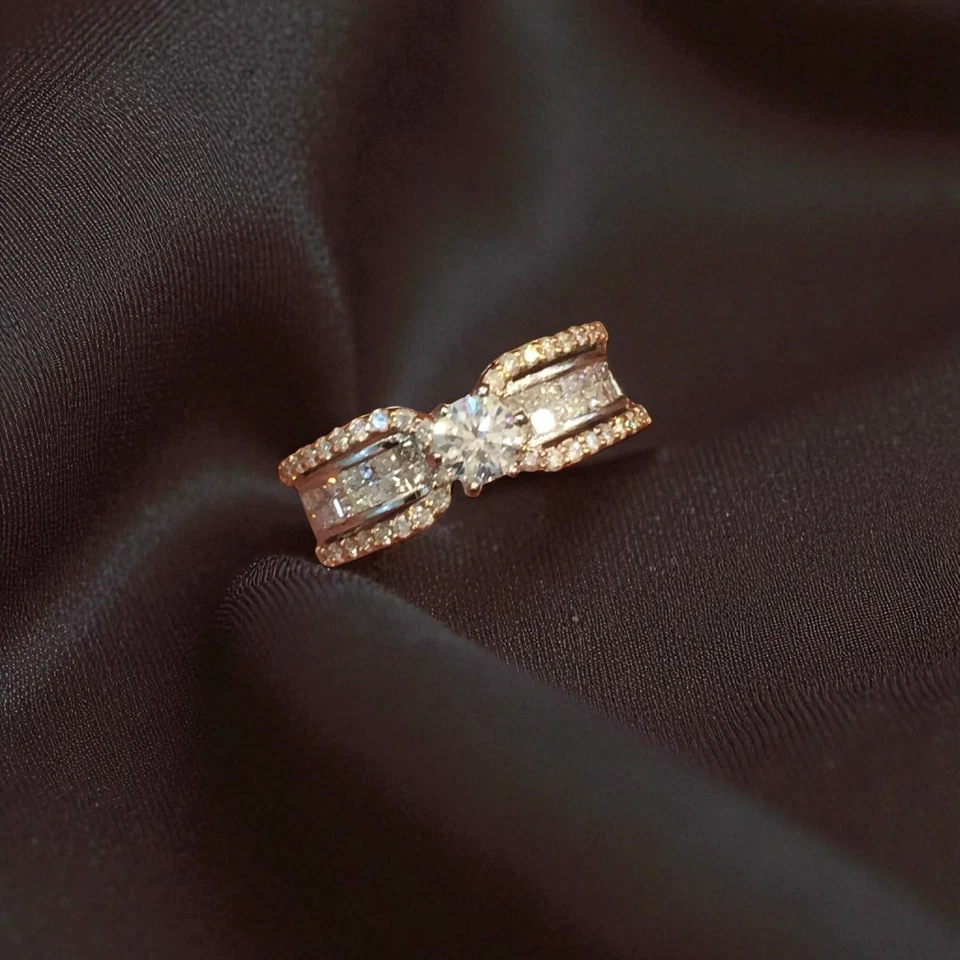 1,45 Cts F/VS1 Runde Prinzess GIA-zertifiziert Diamanten Verlobung Ring 14K Gold - Bild 4 von 4
