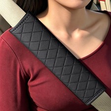 Black PU Leather Seat Belt Covers - 2Pcs, Diamond Stitched Seat Belt Pads, Un...