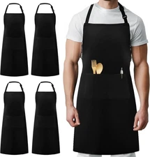 Syntus 4 Pack Adjustable Bib Apron with 2 Pockets Cooking Kitchen Aprons for Wom