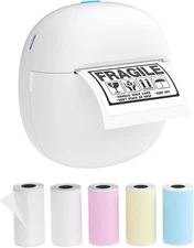 Sticker Printer, Mini Thermal Printer with 5 Rolls Paper ,Inkless Photo Maker fo