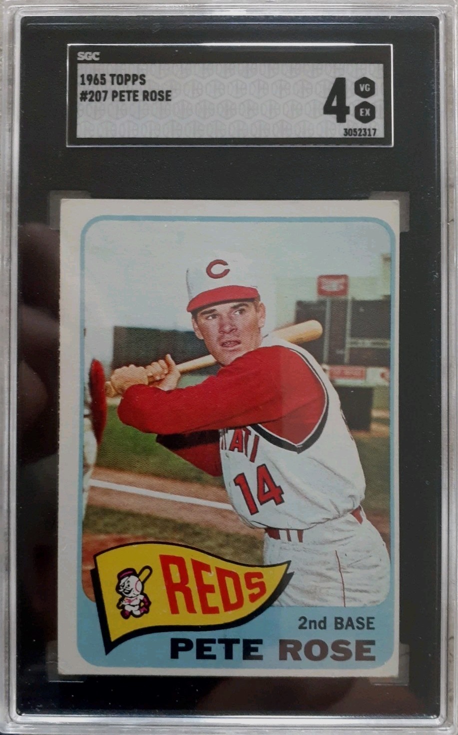 Reduced 1965 Topps Pete Rose #207, Graded SGC 4 VG-EX.