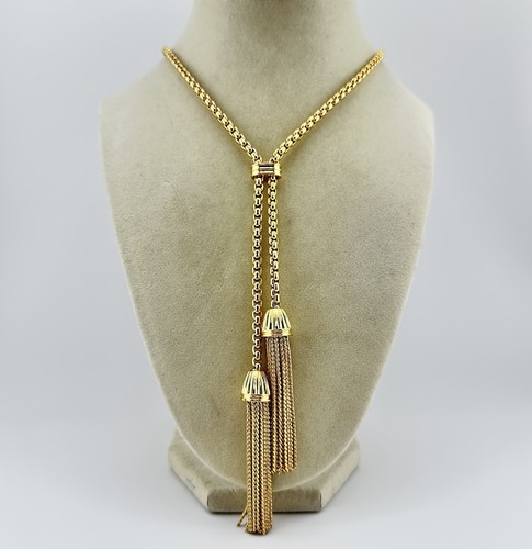 J. Crew dramatische doppelte Quaste goldfarben klassisch schick 28" Halskette