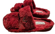 True Religion Brand Jeans, Plush Red Fuzz Ladies Slide Slippers 5- 6