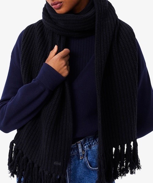 Lacoste Fringed Wool Scarf Midnight Blue One Size NWT thumbnail 4