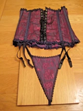 VINTAGE FLORAL BURGUNDY Waist Cincher  SUSPENDER WASPIE by SUZANNES