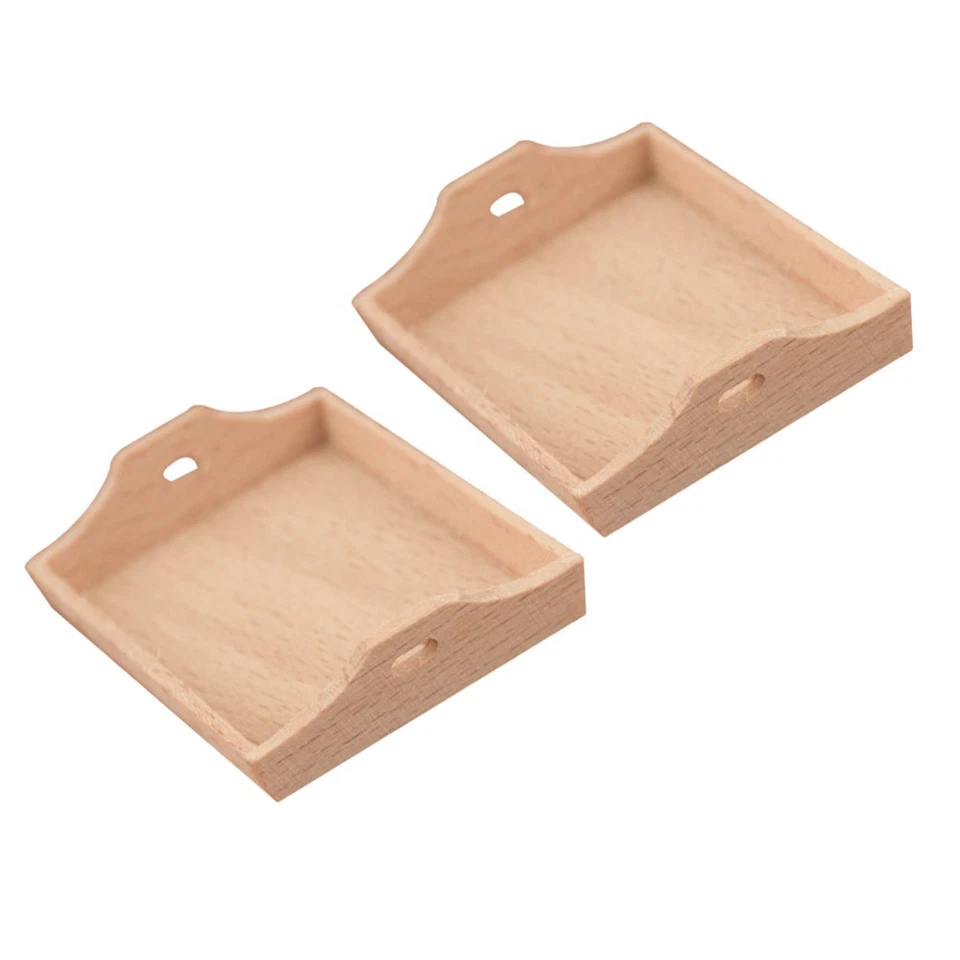 2 Pcs Miniature Furniture Serving Trays Wood Tea Dollhouse Decoration