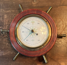 Swift & Anderson Ship Wheel Wall Barometer, Wood & Brass, Made in USA