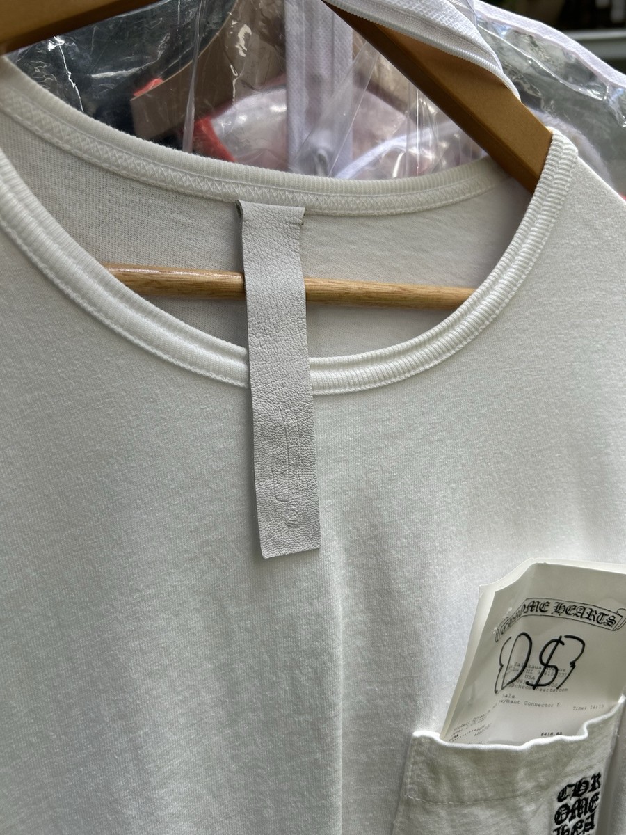 ◆希少品♪【CHROME HEARTS】Y NOT EMBROIDERED POCKET TEE Sz M) Chrome Hearts Y Not Embroidered Tee White Leather Tag