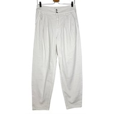 Pilcro Anthropologie Cream White Cotton Blend Pleat Taper Straight Leg Pants 28