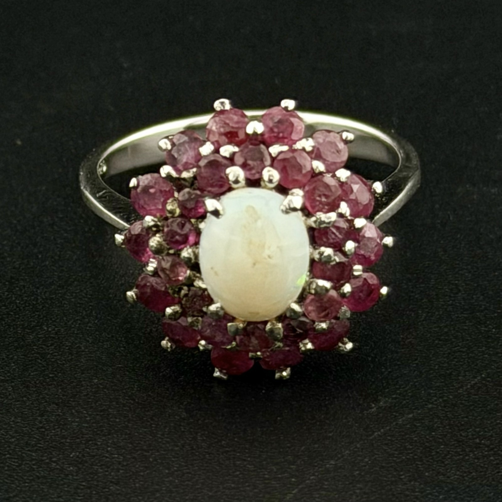 WHITE OPAL RUBY RING STERLING SILVER RING - 1CT R… - image 2