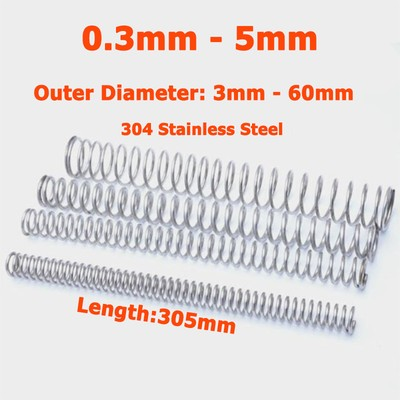 #ad 304 Stainless Steel Compression Pressure Spring Wire Dia 0.3mm 5mm Length 305mm $74.66