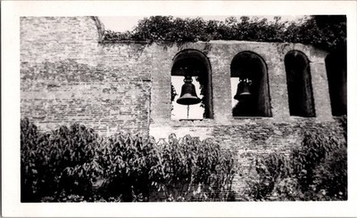 Vintage Black & White Photograph Old Mission Bells Brick Wall Architecture