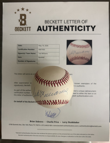 PEARL Beckett TED WILLIAMS signed autograph baseball MLB RAWLINGS PSA JSA