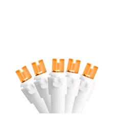 Set of 50 Orange LED Wide Angle Christmas Lights - White Wire