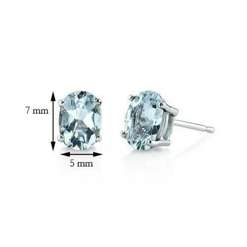 Aretes de aguamarina azul forma ovalada de 1,26 quilates en oro blanco de 14 K Foto 4 de 4