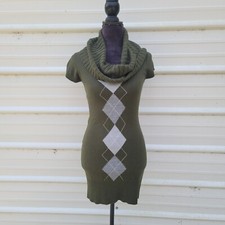 Sweater Project women's Argyle Knit Cowl Neck Fitted Sweater Dress Green Sz S