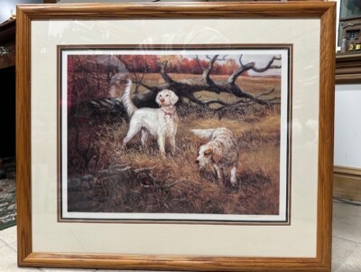 Framed Art Print Sign by Susan Sponenberg Pointers Hunting 1990´s