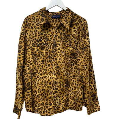 シャツ HUECLOSET Grunge Leopard Shirt 25KERO159 JONES New York Leopard Shirt Plus Size 3X Womens Cotton