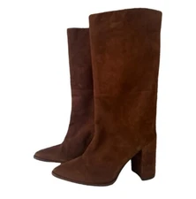 Stuart Weitzman”Straighten” Brown Suede 4.5” Heeled Boots NWOT Women’s 11.5