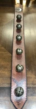 Sleigh Bells 6 Bell Antiqued Brass Bells Dark Brown Leather Strap Horse Santa