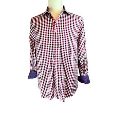 ROBERT GRAHAM Red Checked Gingham Shirt Men's Sz L Fold Back Cuffs Long Sleeve