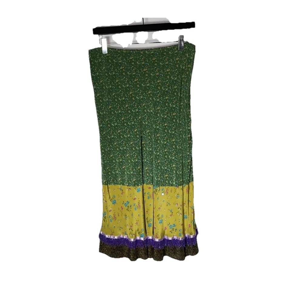 Falda lápiz ETRO vintage verde floral lentejuelas con cuentas dobladillo seda IT 44 UK 12 Foto 2 de 4