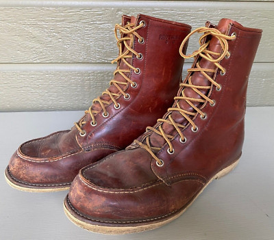 Vintage Red Wing Leather Work Boots Lace Up Brown Size 10.5 Broken In Worn