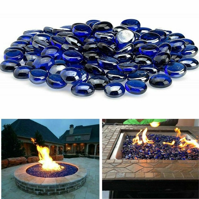 Blue Fire Pit Glass Beads Premium Fireplace Round Reflective Drops
