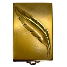 Vintage KOTLER & KOPIT K&K Powder Compact LEAF FEATHER Motif Patent 1802796 USA