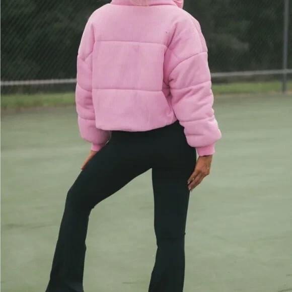 トリートユアセルフ ピンクダウン♡♡ These Three Boutique Pink Puffer Jacket | eBay