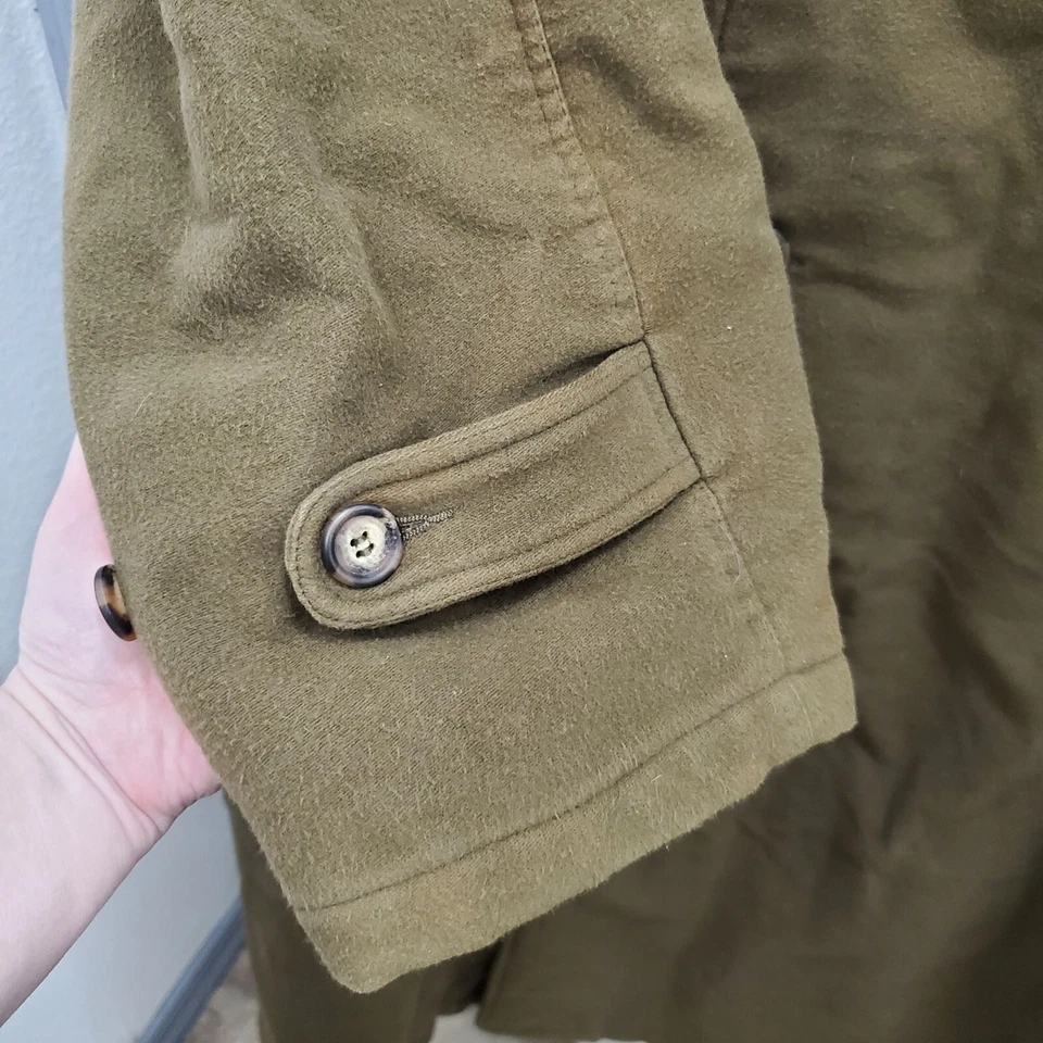 Giorgio Armani Men's Vintage Olive Wool Belted Military Trench Coat Size 42 - Image 2 of 4