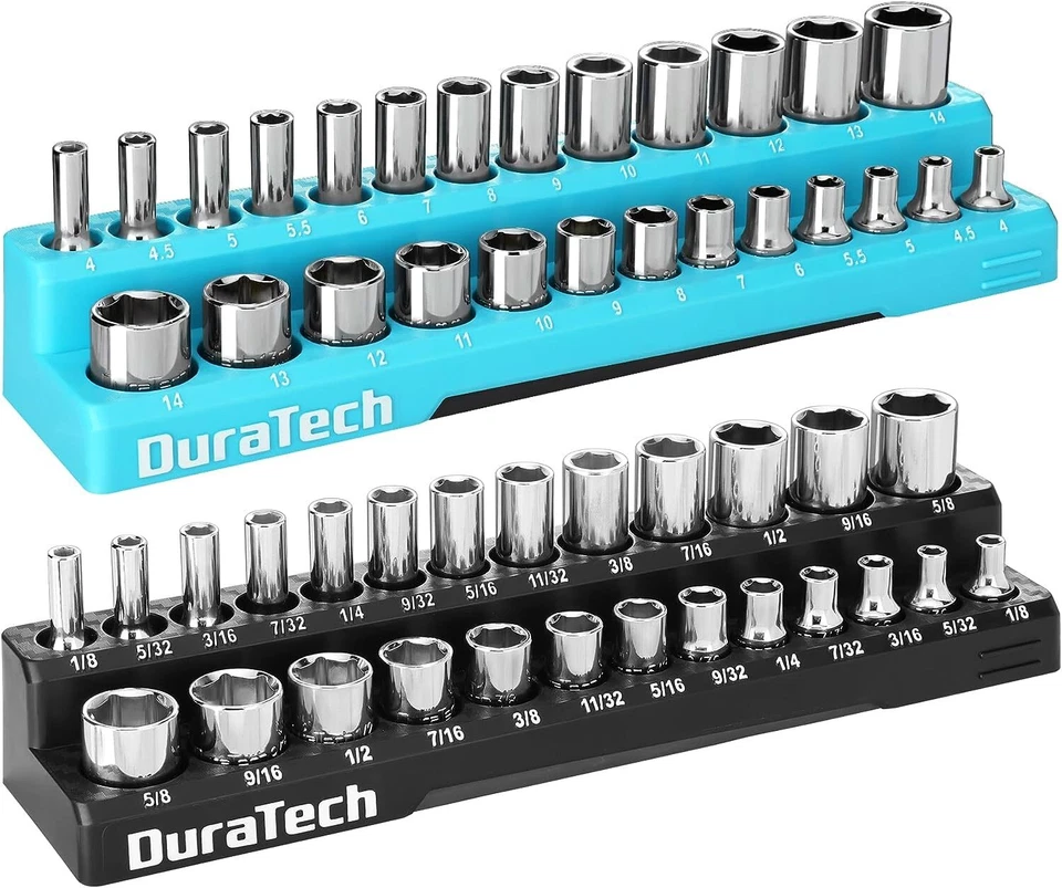 DURATECH 2PCS Magnetic Socket Organizer 3/8"/1/4"/1/2" Socket Holders SAE Metric - Image 3 of 4