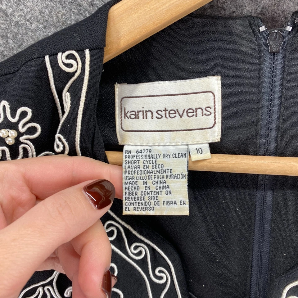 Vestido Karin Stevens Mujer 10 Negro Floral Bordado Caftán Midi Cremallera Informal Foto 3 de 4