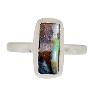 Natural Boulder Opal - Australia 925 Sterling Silver Ring Jewelry s.9 ALLR-30274