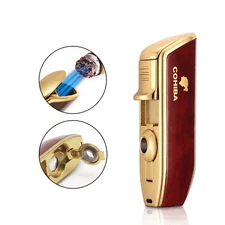 Torch 3 Jet Flame Cigar Lighter With Punch Windproof Butane Gas Refillable BBQ