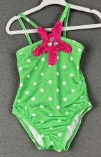 Gymboree Green Dot Pink Starfish One-Piece Swimsuit Gem Baby Girls UPF 12-18 M