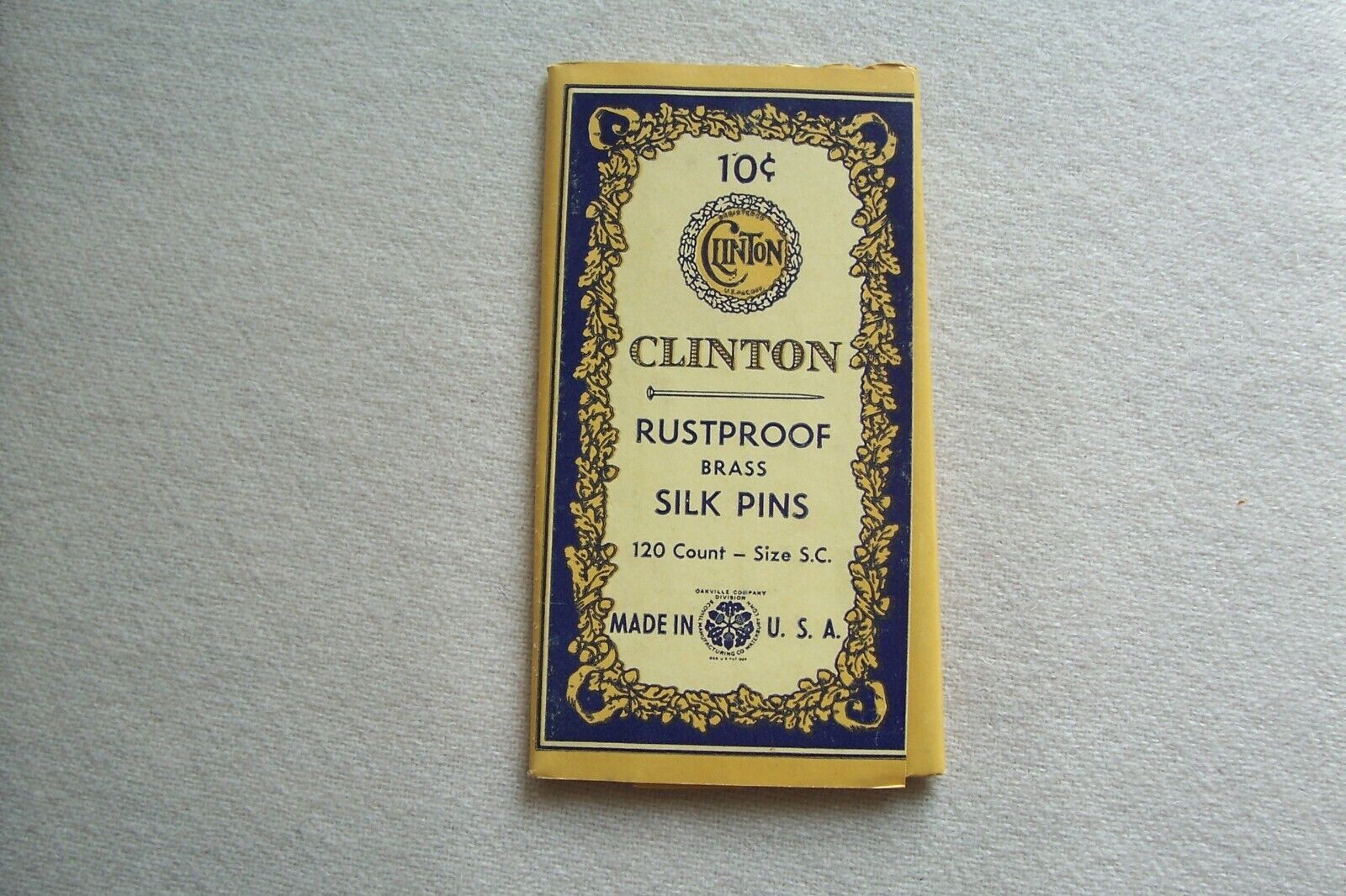 1 Vtg Antique Package Clinton Brass Silk Dressmaker Pins Made in USA  "Collector