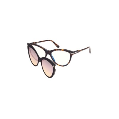 Tom Ford TF5772-B 052 Tortoise CatEye Eyeglasses 55-16-140 with clip-ons SD
